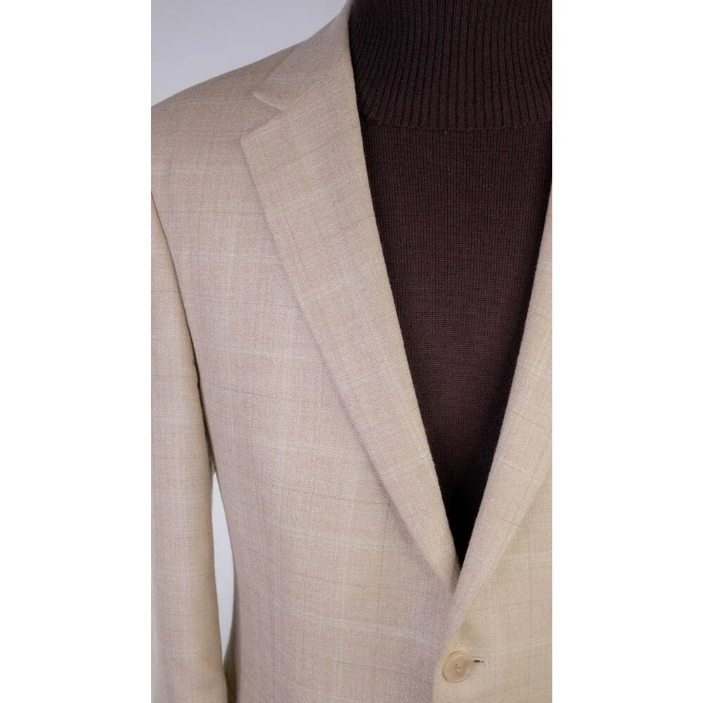 Michael Kors Silk/Wool Blend Sport Coat Blazer 42R Beige Check 2-Button Jacket